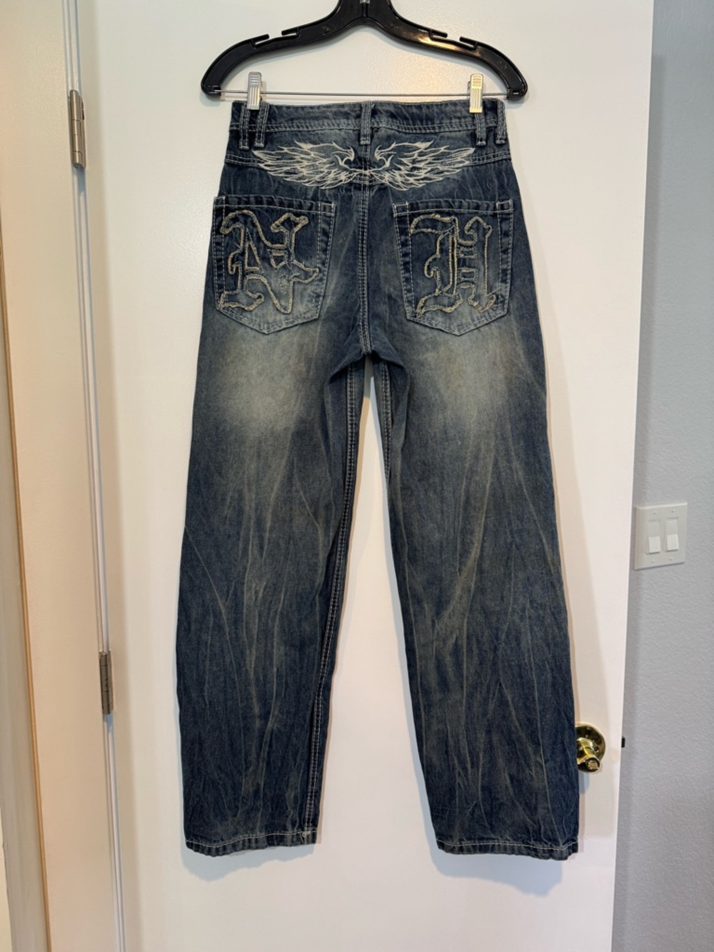 Idle Minds "Nenohthals" Baggy Embroidered Jeans Cyber Y2K
